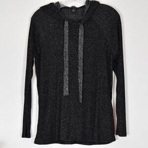 Kenneth Cole Hooded Pullover Long Sleeve Tunic Sweater Top Black Size S